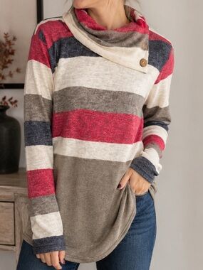 Flamingo Urban Striped Cowl Neck Tunic Sweater Colorblock Size M